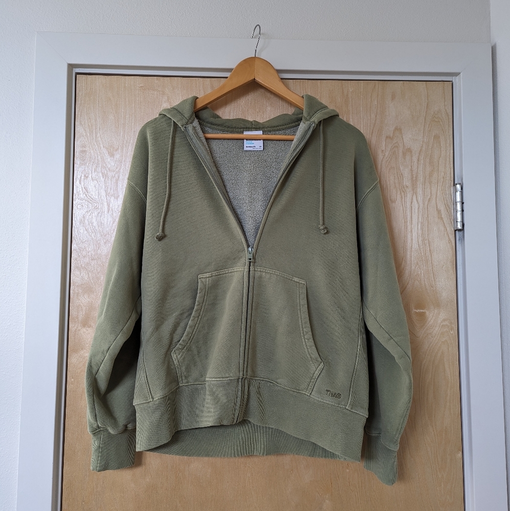 NWT TNA Cozy Fleece Boyfriend Zip Hoodie in GD Sage Frost